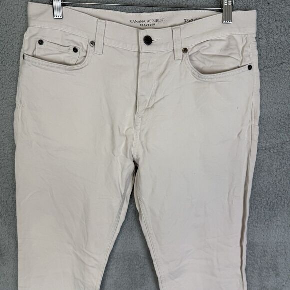 Banana Republic Pants Mens 33x21 Beige Athletic Fit Traveler Chino Tapered Leg - Picture 2 of 11